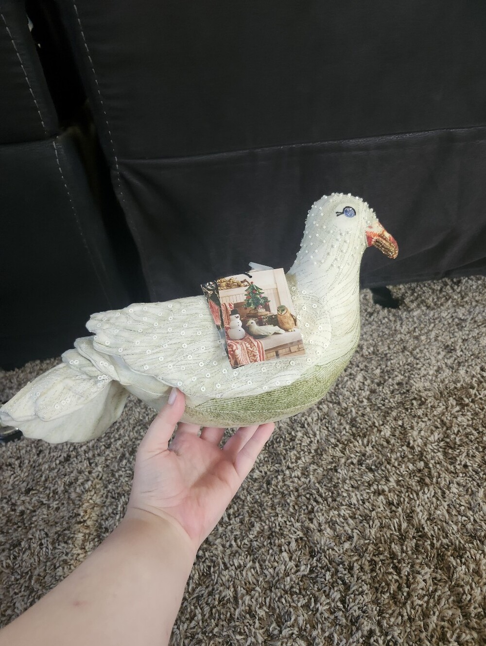 Target White and Green Sequin Dove Holiday Figurine Plush Beaded